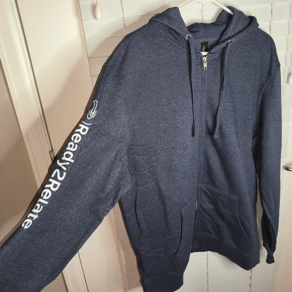 District Men's Sweater Size XL Navy Denim Zip-Up Long Sleeve Sports
